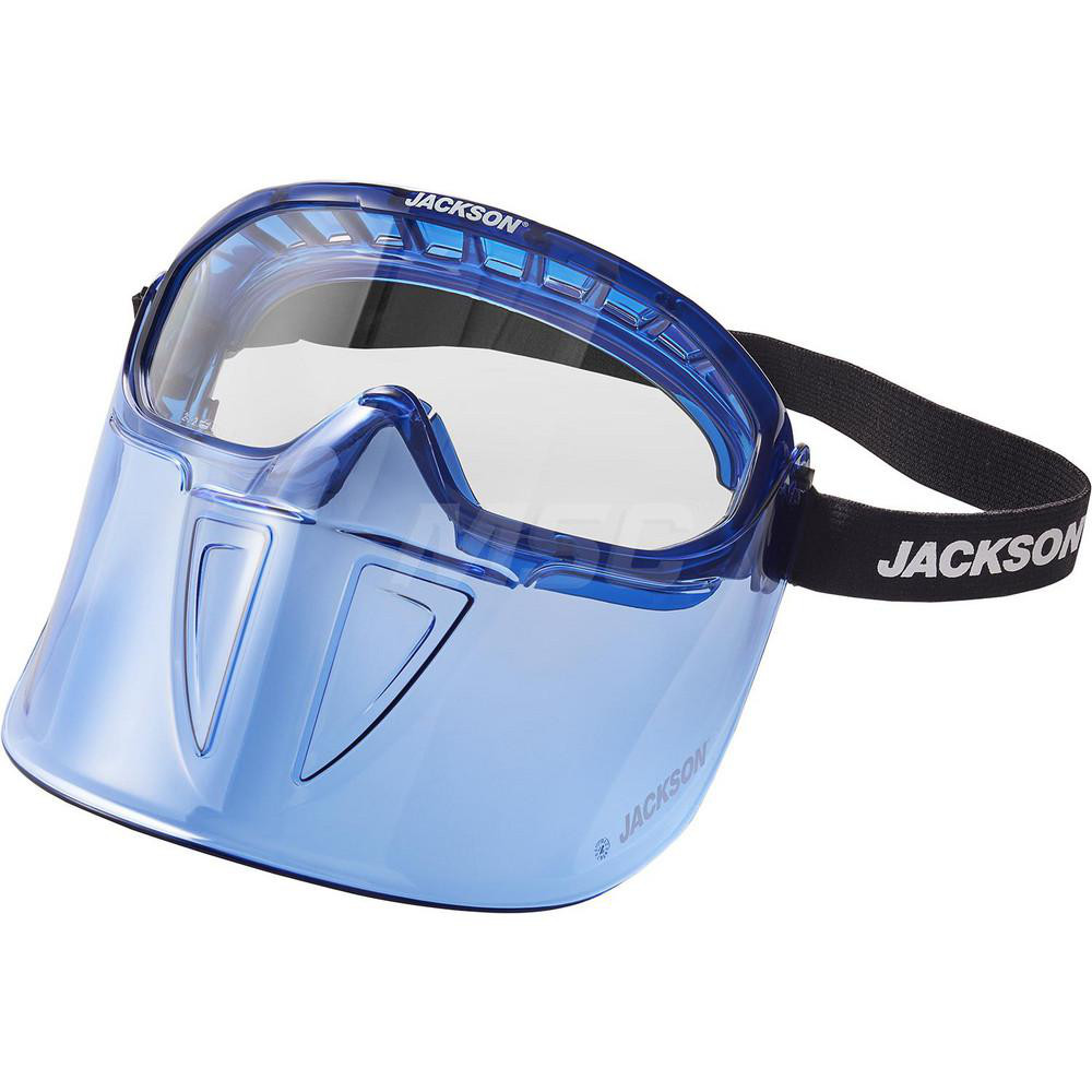 Safety Goggles: Anti-Fog, Clear Polycarbonate Lenses - Indirect Vent, Blue Frame, Size Universal