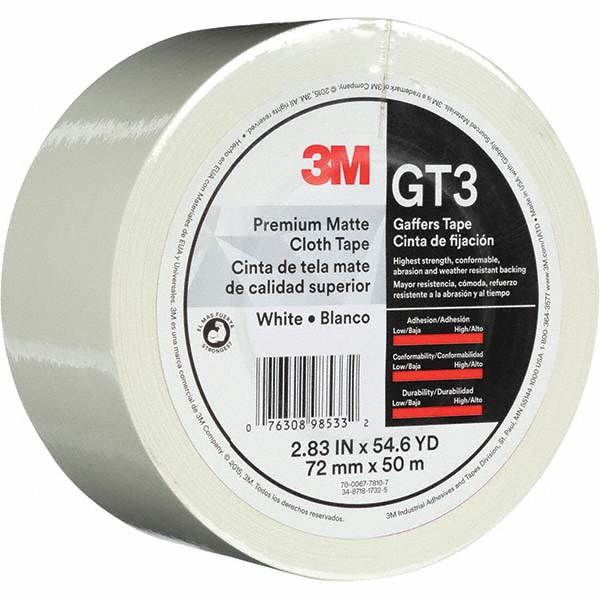 3M Gaffers Tape 72 mm Wide, 50 m Long, White MSC Industrial Supply Co.