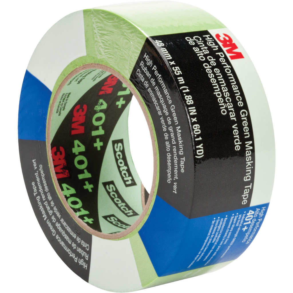 3M High Performance Green Masking Tape 401+, 48 mm x 55 m, Individually Wrapped Conveniently Packaged | 12-Pack | Part #7000148424