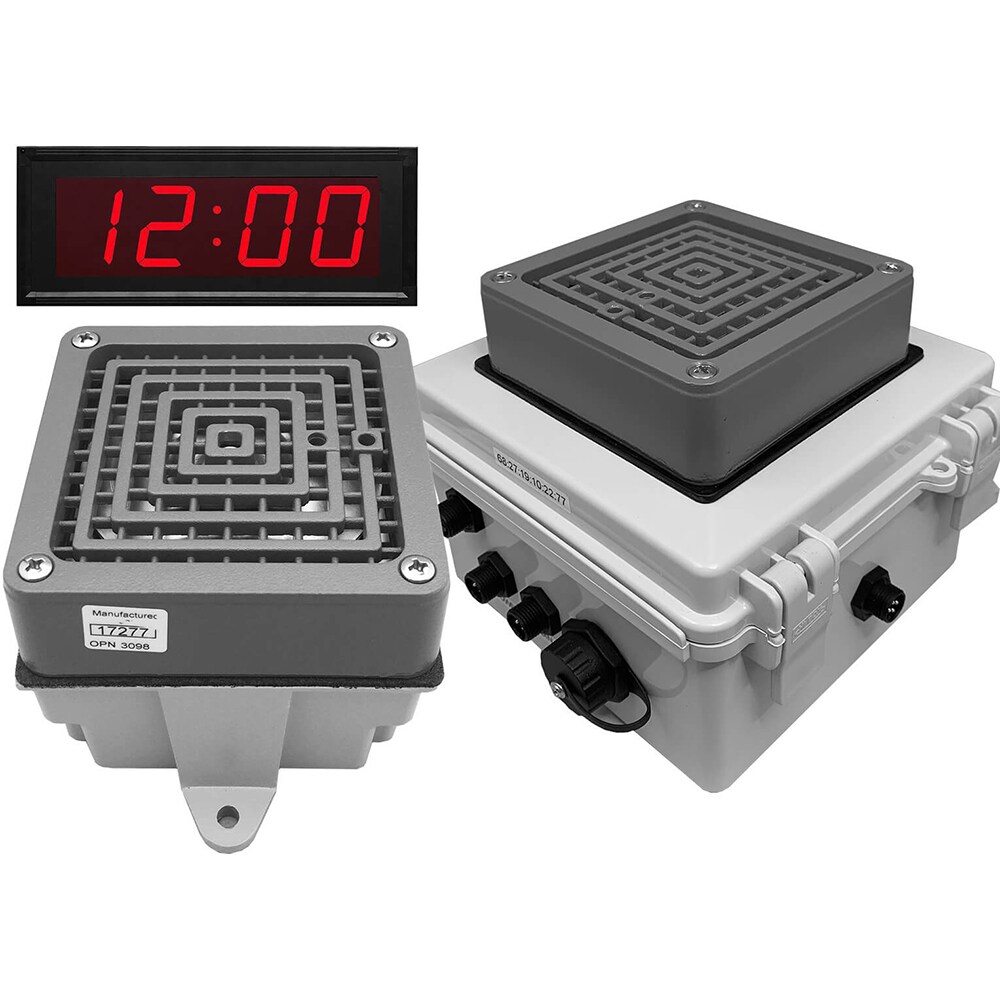 Bells, Horns & Sirens; Type: IP Buzzer Clock ; Explosion Proof: No ; Weatherproof: Yes ; Vibrating: Yes ; Color: Gray ; Voltage: 24V ac