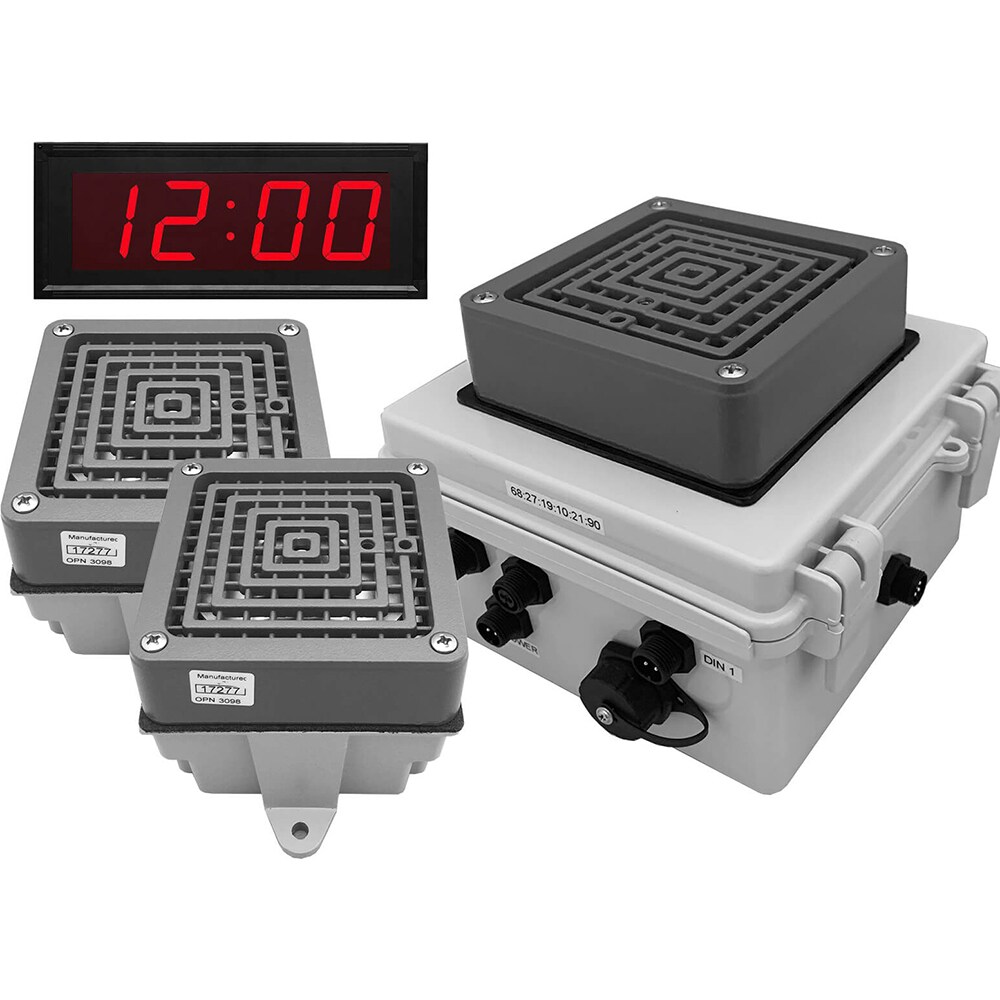 Bells, Horns & Sirens; Type: IP Buzzer Clock ; Explosion Proof: No ; Weatherproof: Yes ; Vibrating: Yes ; Color: Gray ; Voltage: 24V ac