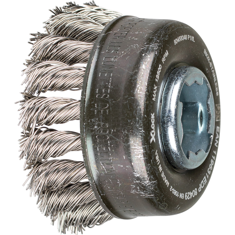 PFERD Cup Brush 23/4" Dia, 0.0200" Wire Dia, Stainless Steel, Cable