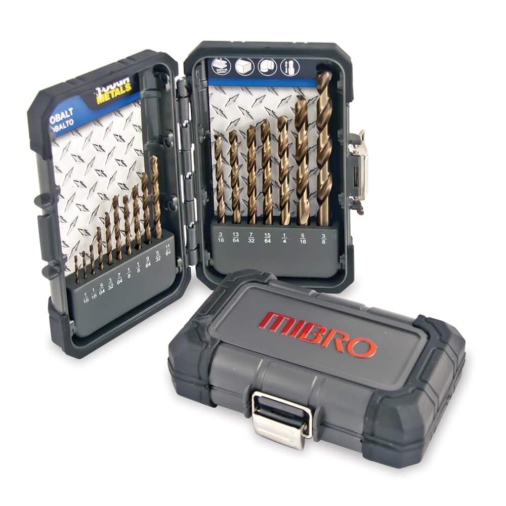 Mibro 492470 Drill Bit Set: Jobber Length Drill Bits & Twist Drill Bits, 17 Pc, 0.0625" to 0.375" Drill Bit Size, 135 °, High Speed Steel & Carbide 