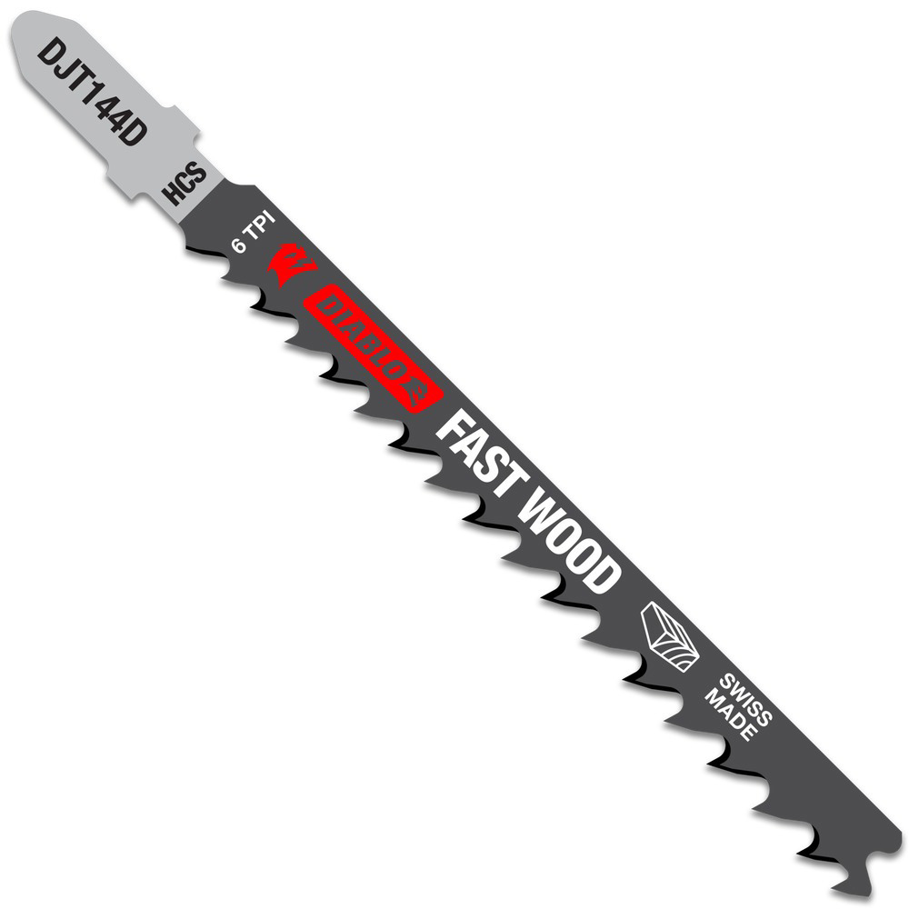 Jigsaw Blade: High Carbon Steel, 6 TPI, 2.95" Blade Thickness, 2.95" Blade Width - T-Shank, Toothed Cutting Edge