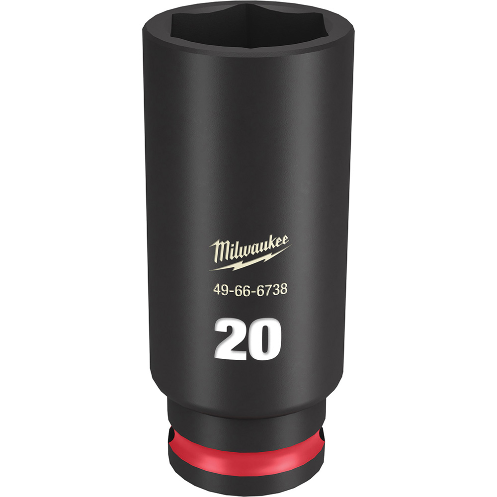 Impact Socket: 3/8" Drive, 20 mm Socket, Hex Drive - 6 Point, Black Phosphate