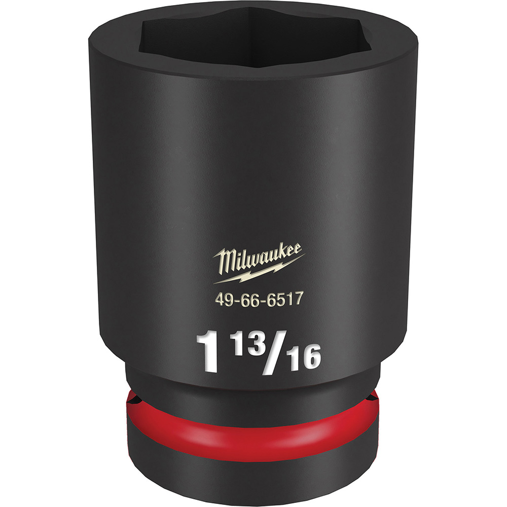 Impact Socket: 1" Drive, 1-13/16" Socket, Hex Drive - 6 Point, Black Phosphate