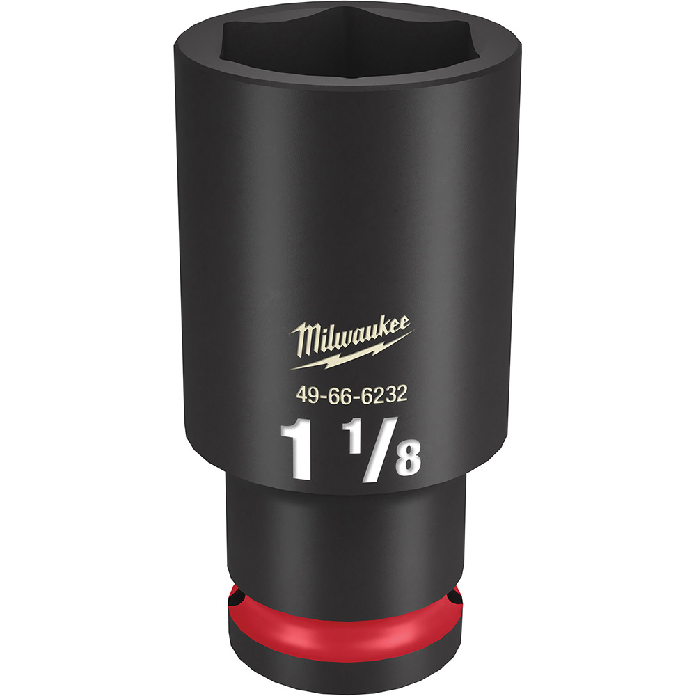 Impact Socket: 1/2" Drive, 1-1/8" Socket, Hex Drive - 6 Point, Black Phosphate