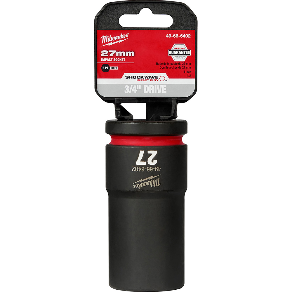 Impact Socket: 3/4" Drive, 27 mm Socket, Hex Drive - 6 Point, Black Phosphate