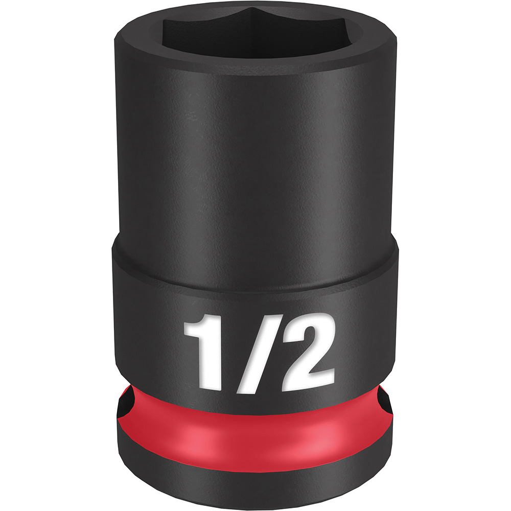 Impact Socket: 3/8" Drive, 1/2" Socket, Hex Drive - 6 Point, Black Phosphate