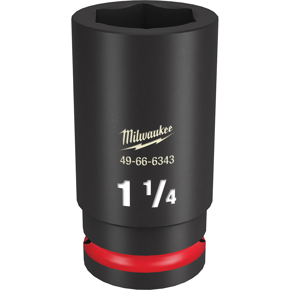 Impact Socket: 3/4" Drive, 1-1/4" Socket, Hex Drive - 6 Point, Black Phosphate