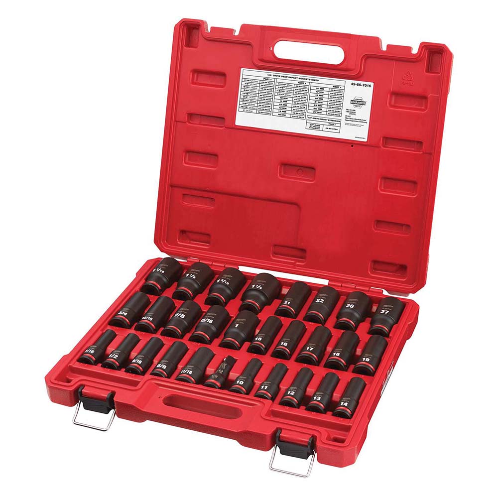 29 Pc. SHOCKWAVE&trade; Impact Duty 1/2" Drive SAE & Metric Deep 6 Point Socket Set - 6 Point, Black Phosphate