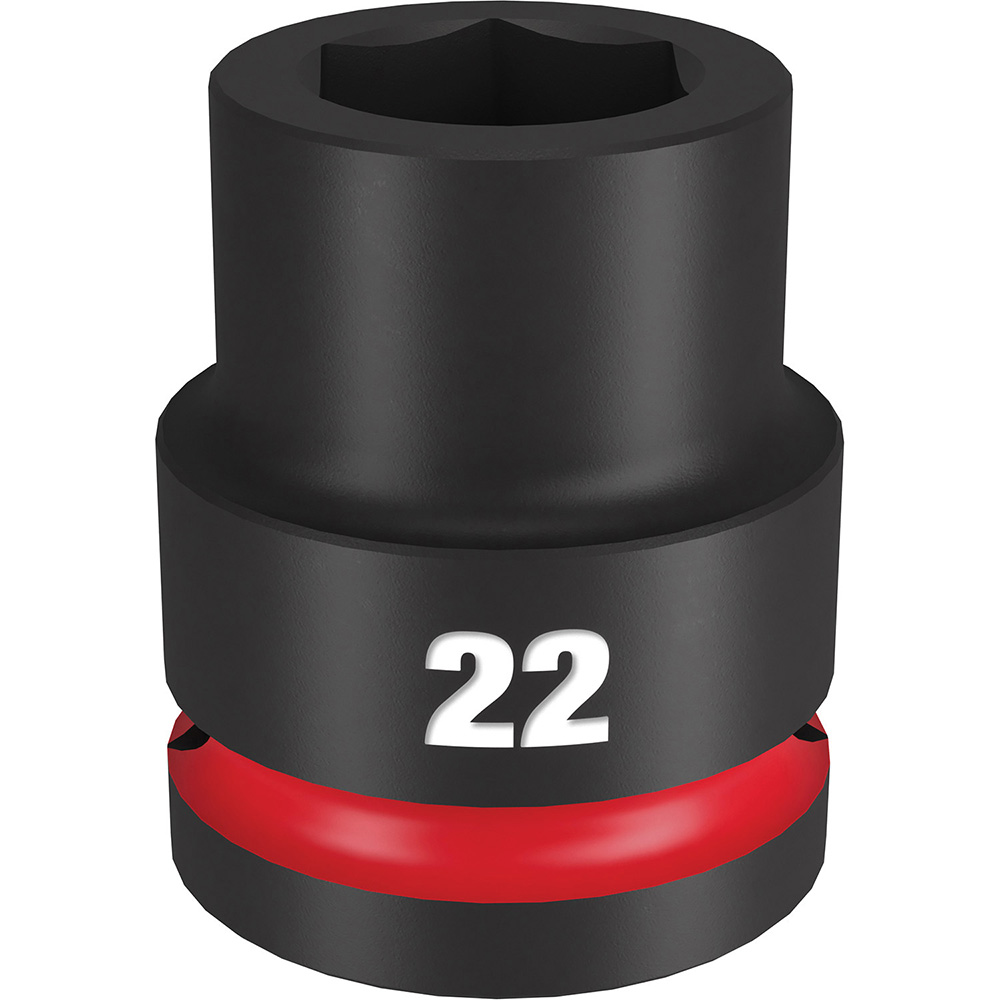 Impact Socket: 3/4" Drive, 22 mm Socket, Hex Drive - 6 Point, Black Phosphate