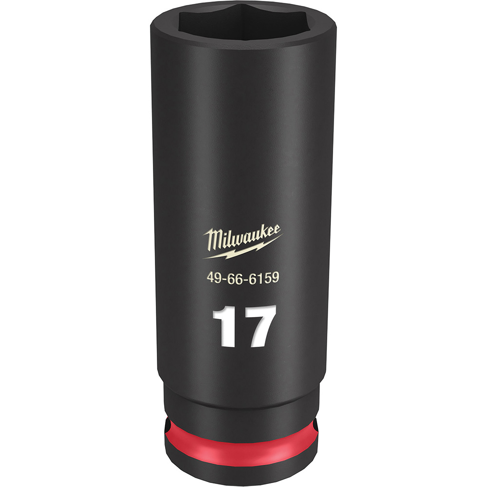 Impact Socket: 3/8" Drive, 17 mm Socket, Hex Drive - 6 Point, Black Phosphate