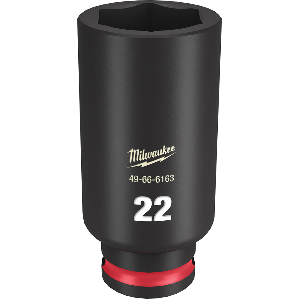 Impact Socket: 3/8" Drive, 22 mm Socket, Hex Drive - 6 Point, Black Phosphate