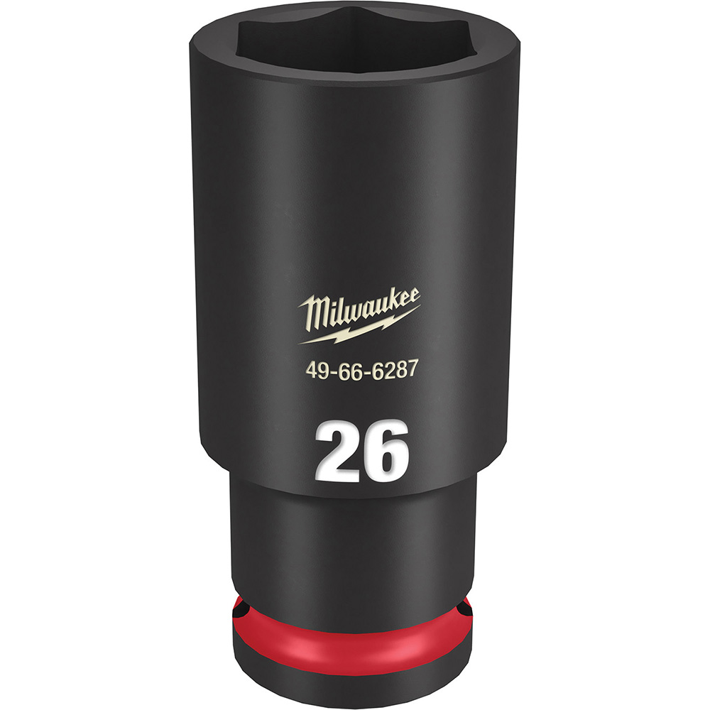 Impact Socket: 1/2" Drive, 26 mm Socket, Hex Drive - 6 Point, Black Phosphate