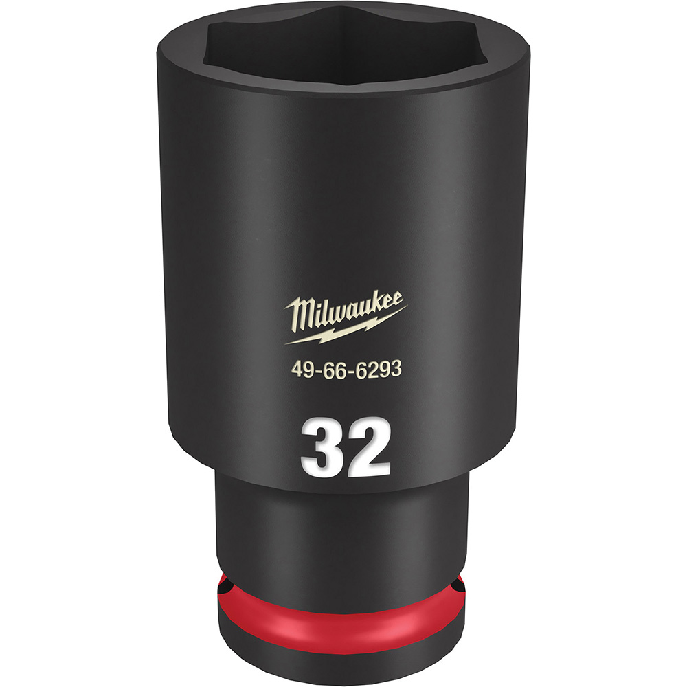 Impact Socket: 1/2" Drive, 32 mm Socket, Hex Drive - 6 Point, Black Phosphate