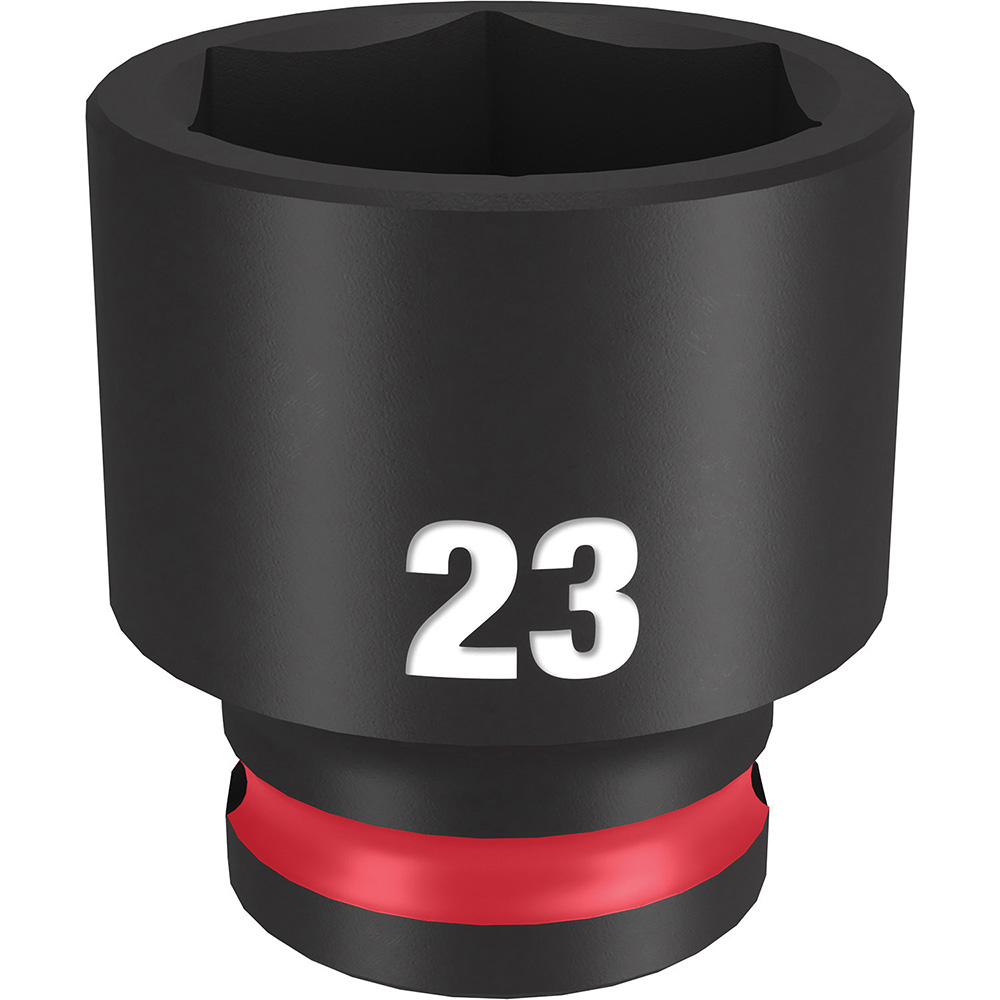 Impact Socket: 3/8" Drive, 23 mm Socket, Hex Drive - 6 Point, Black Phosphate