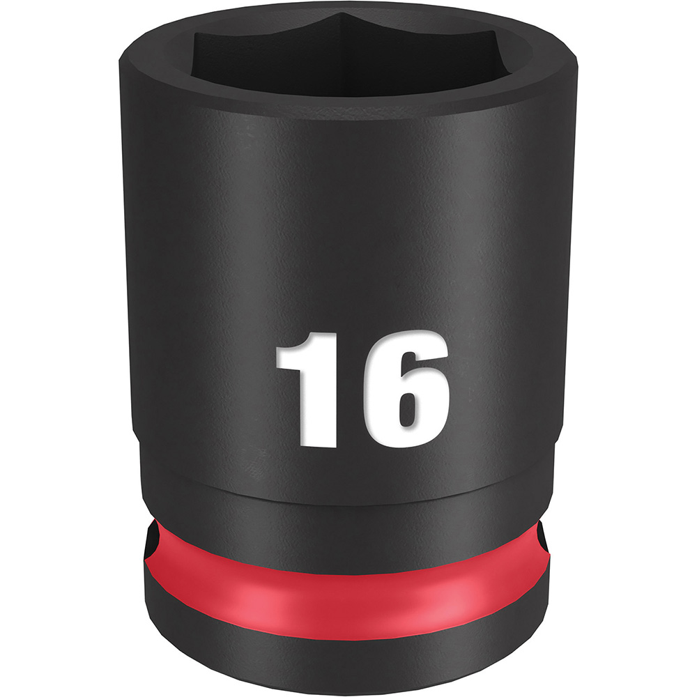 Impact Socket: 3/8" Drive, 16 mm Socket, Hex Drive - 6 Point, Black Phosphate