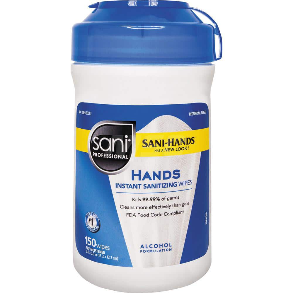 Sani Hands Instant Sanitizing Wipes, 6 x 5, White, 150-canister