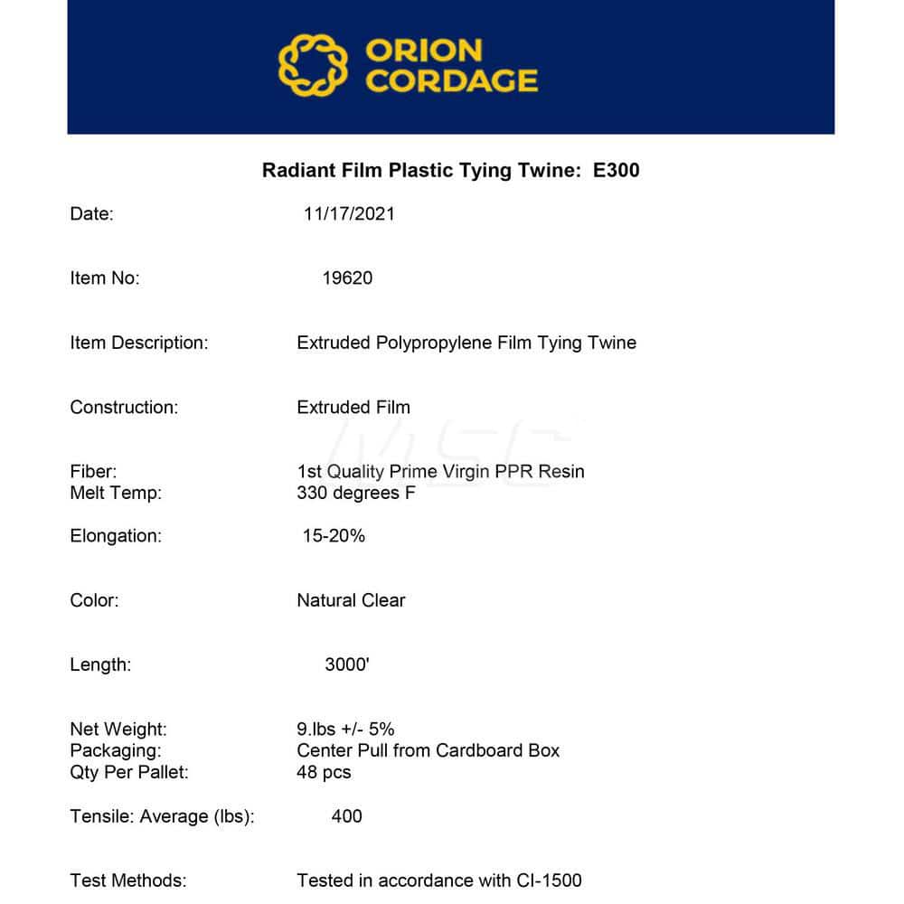 Orion Cordage - Reel Twine: Polypropylene, White - 17233321 - MSC  Industrial Supply