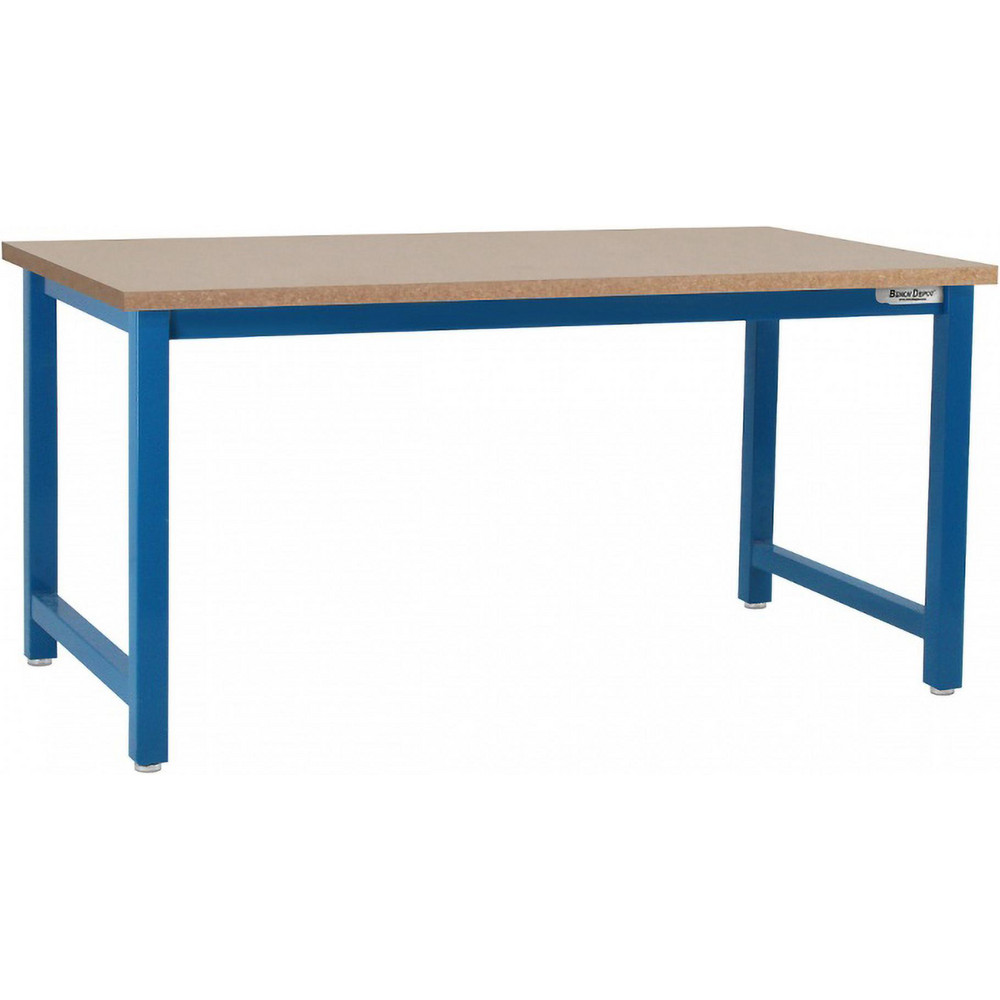 Work Bench: 36" Wide, 36" Deep, 30 to 36" High, Painted, Particle Board Top, Steel Base, Light Blue - 6600 lb Capacity, Square Edge, Assembly Required