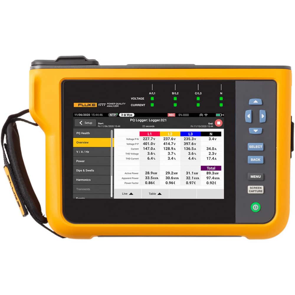 Fluke FLUKE-1777/BASI Power Meters; Number of Phases: 3; Maximum Current Capability (A): 6000; Minimum Current Capability (A): 2000; Current Channels: 4; Maximum Voltage: 600 V; Maximum Calibration Frequency (Hz): 60; Minimum Calibration Frequency (Hz): 50; Display Type: Digit 
