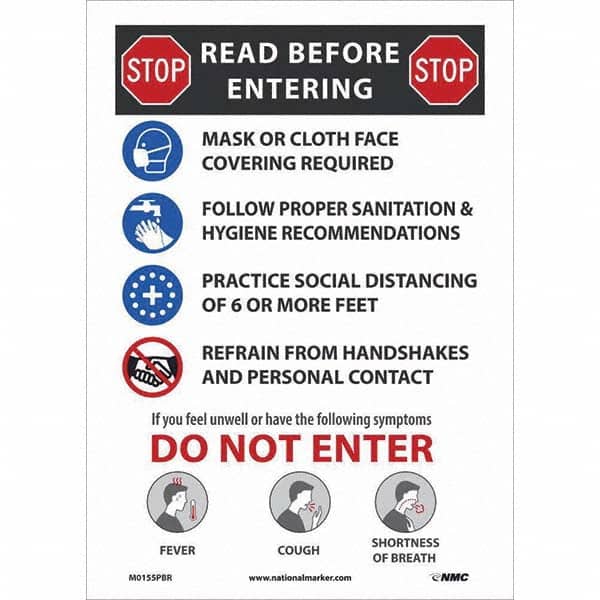 Nmc Covid 19 Stop Read Before Entering 10 Wide X 14 High Pressure Sensitive Vinyl Safety Sign Msc Industrial Supply