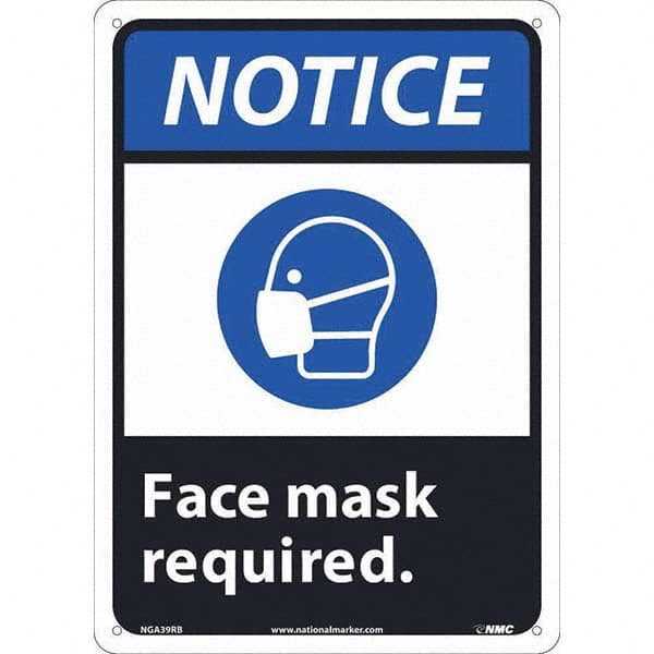 Warning & Safety Reminder Sign: Rectangle, "Notice, Face mask required."