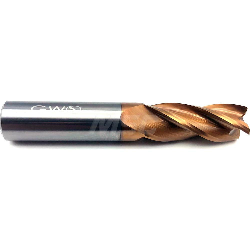GWS 1034041 Square End Mill: 1/2" Dia, 4 Flutes, 5/8" LOC, Solid Carbide, 33 ° Helix 