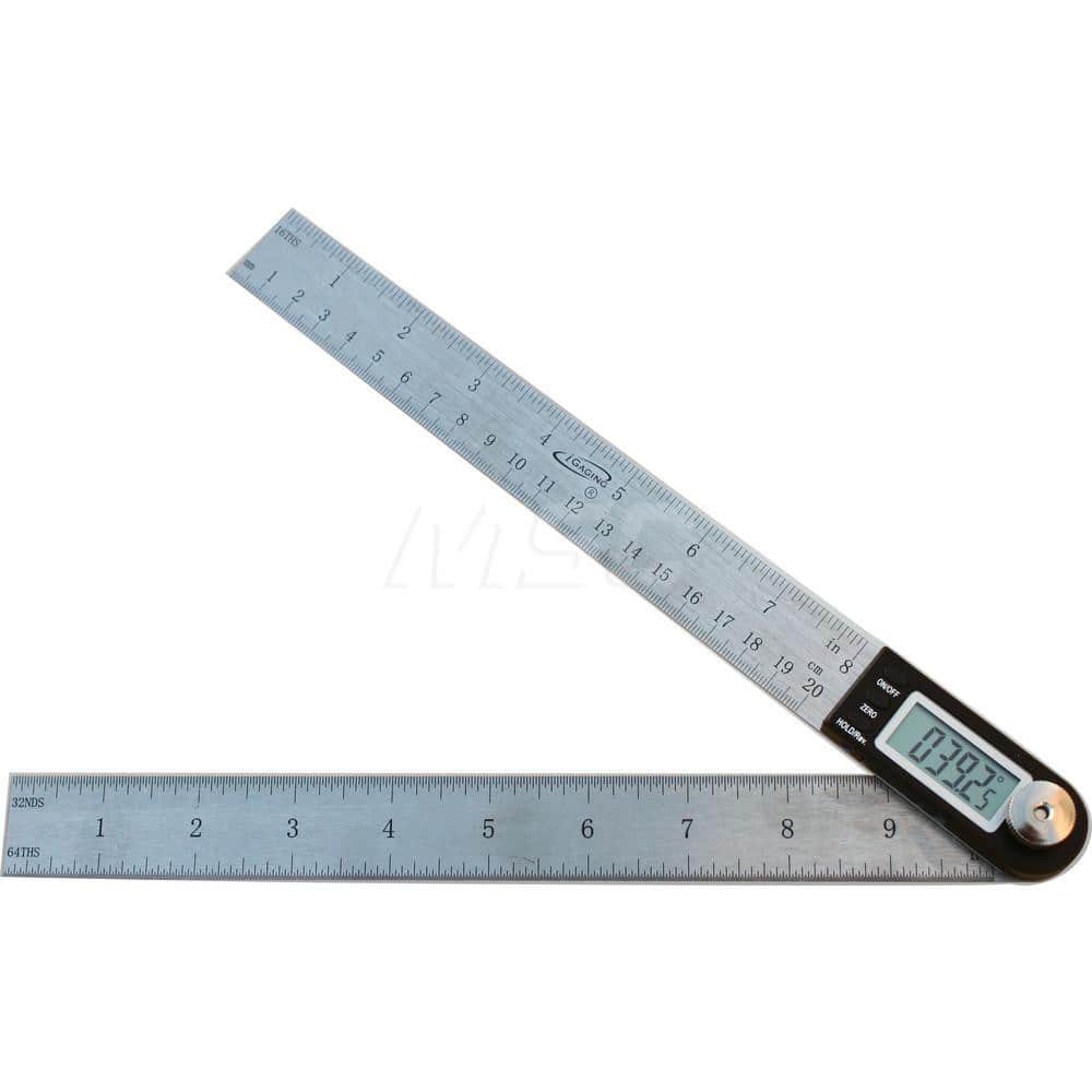 Digital & Dial Protractors; Style: Protractor ; Measuring Range (Degrees): 360.00 ; Resolution (Degrees): 0.0500 ; Accuracy (Degrees): 0.20 ; Includes: 8 & 10 in Blades; Battery; Instructions ; Battery Type: CR2032