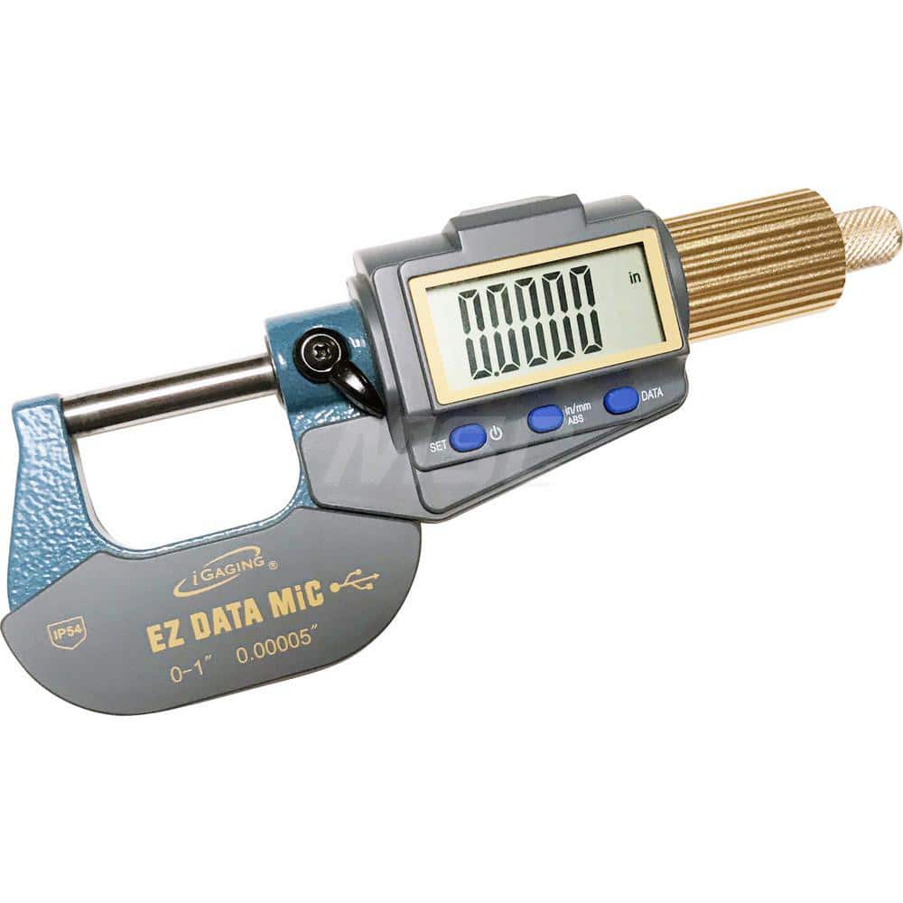Electronic Outside Micrometer: 1" Max, Solid Carbide Measuring Face