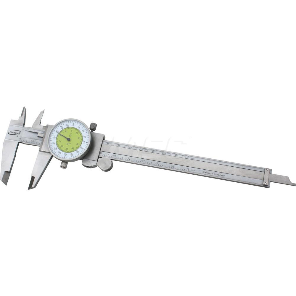 Dial Caliper: 6", 0.001000" Graduation, 0.1" per Revolution, 0.0050" Accuracy, Stainless Steel Jaws