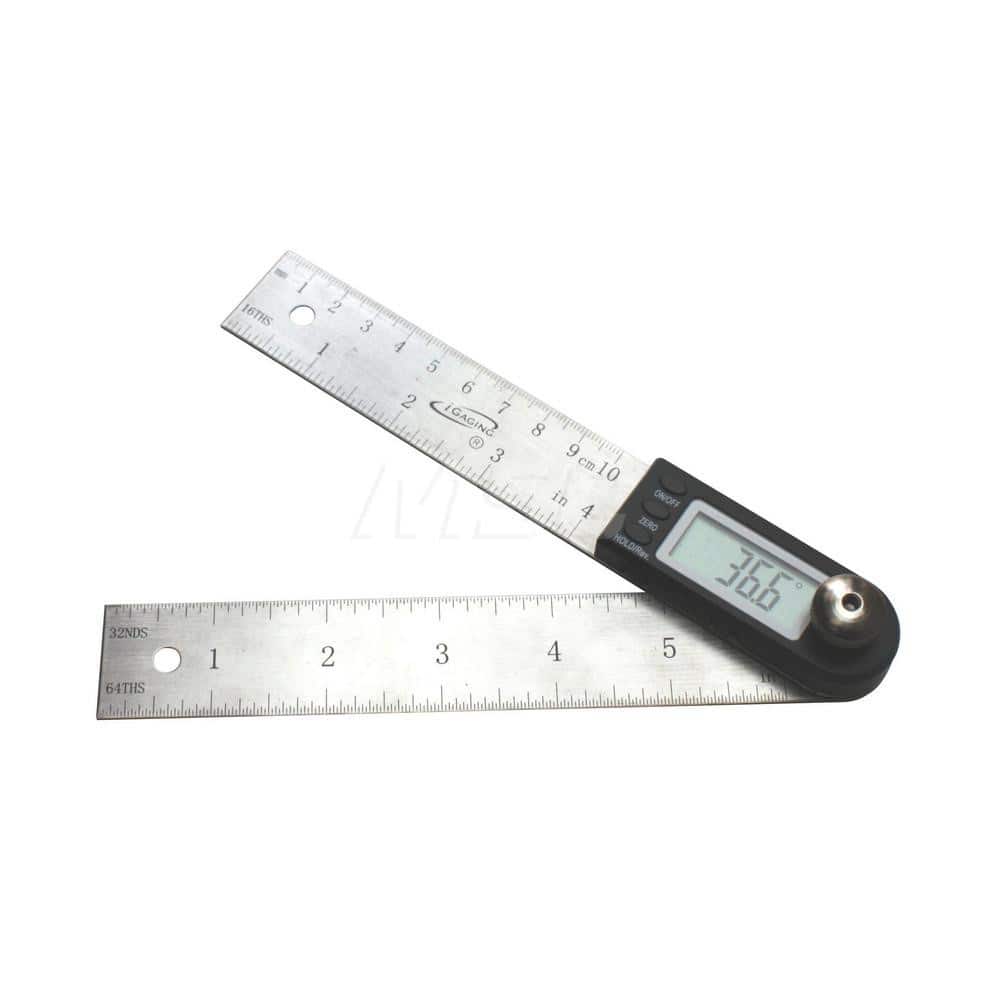 Digital & Dial Protractors; Style: Protractor ; Measuring Range (Degrees): 360.00 ; Resolution (Degrees): 0.0500 ; Accuracy (Degrees): 0.20 ; Includes: 4 & 7 in Blades; Battery; Instructions ; Battery Type: CR2032