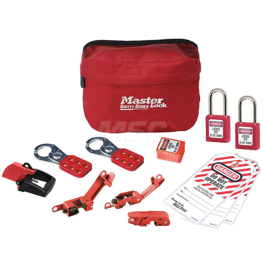 Master Lock S1010E410KA Portable Lockout Kits; Type: Electrical Lockout Kit; Container Type: Pouch; Number of Pieces Included: 9; Number of Padlocks Included: 2; Key Type: Keyed Alike 