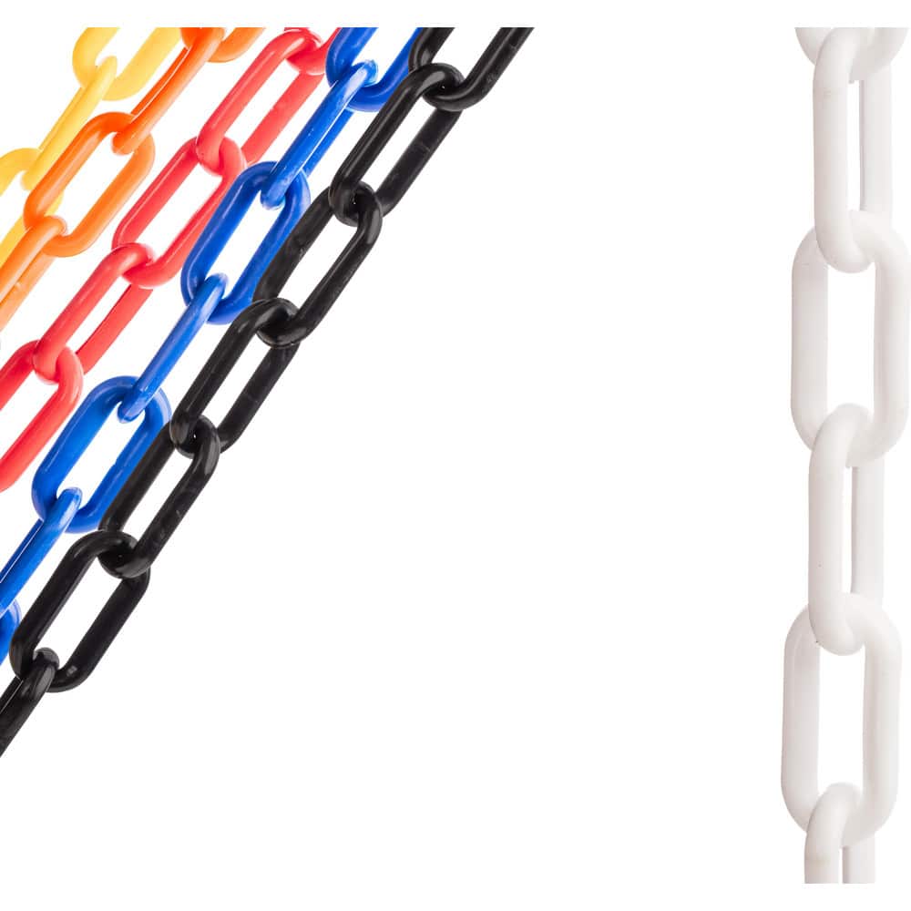 Pedestrian Barrier Chain: Plastic, White, 50' Long, 2" Wide