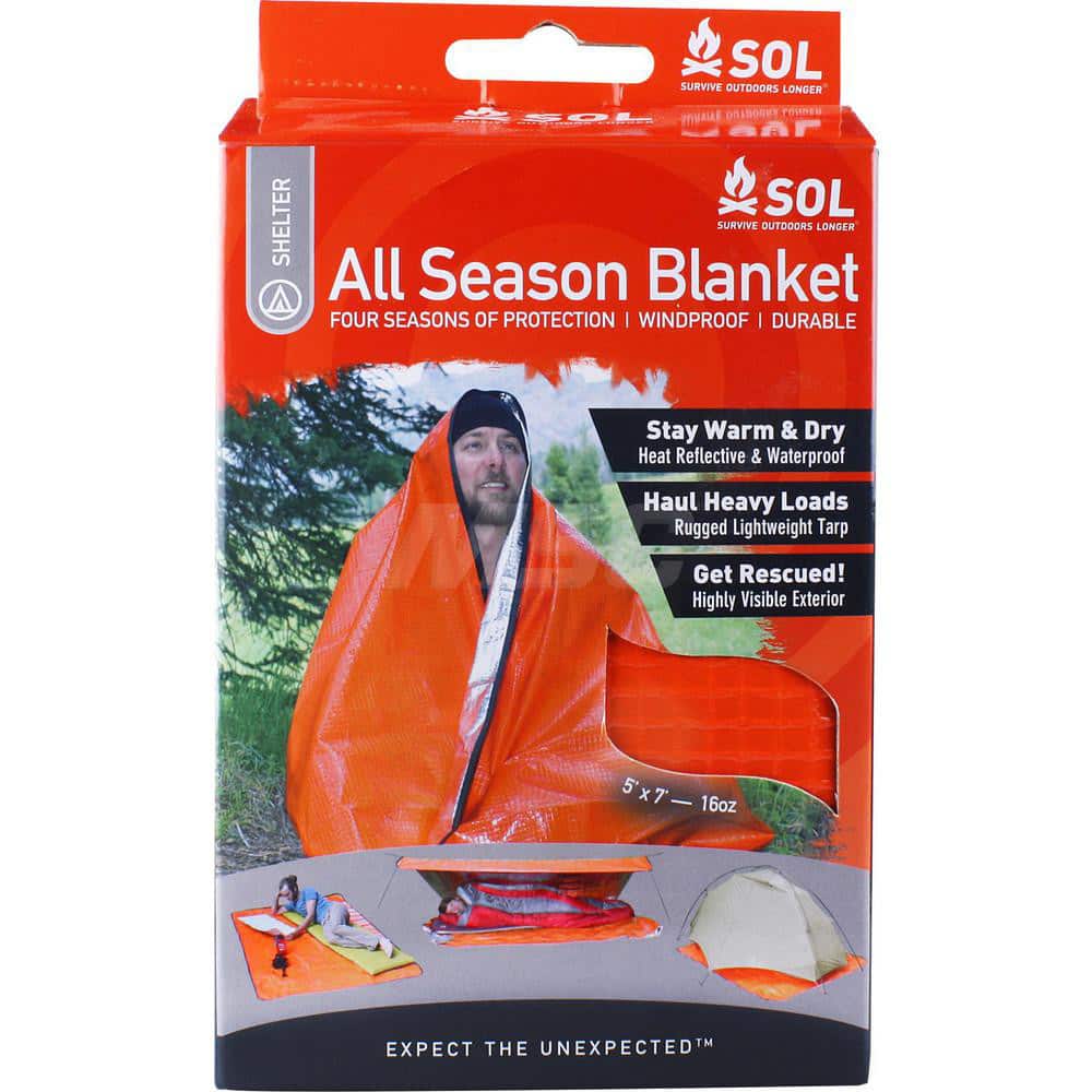 Bedspreads & Blankets; Type: Blanket ; Color: Orange ; Material: Aluminized Polyethylene ; Overall Length: 84.00 ; Overall Width: 60 ; Includes: Pouch