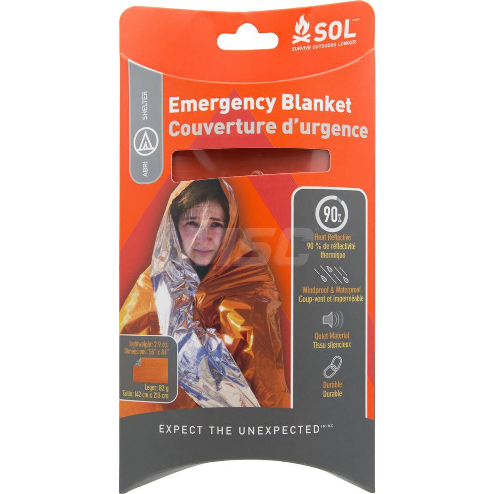 Rescue Blankets; Type: Emergency ; Material: Polyethylene ; Overall Length: 84.00 ; Overall Width: 56 ; Color: Orange ; Container Type: Pouch