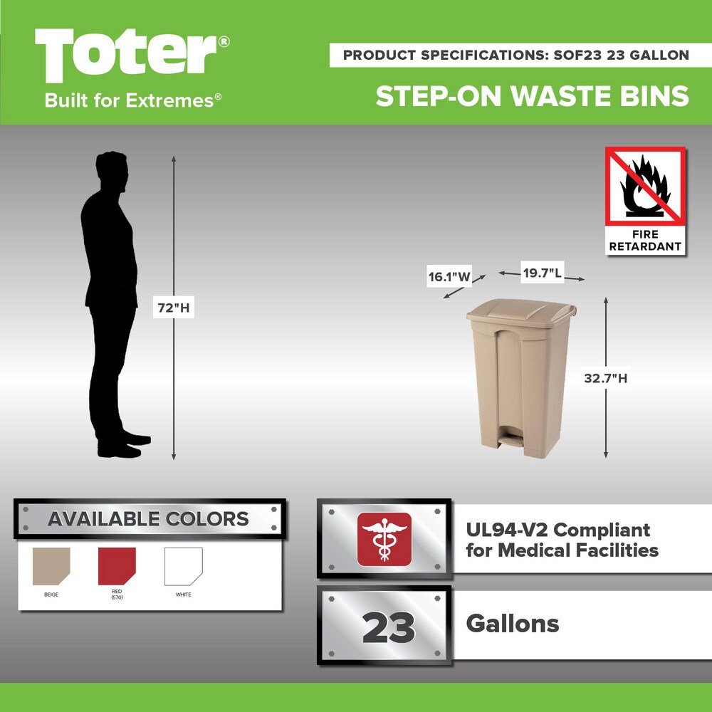 Toter Fire Retardant Step on Container 23 Gallon Beige - SOF23-00BEI