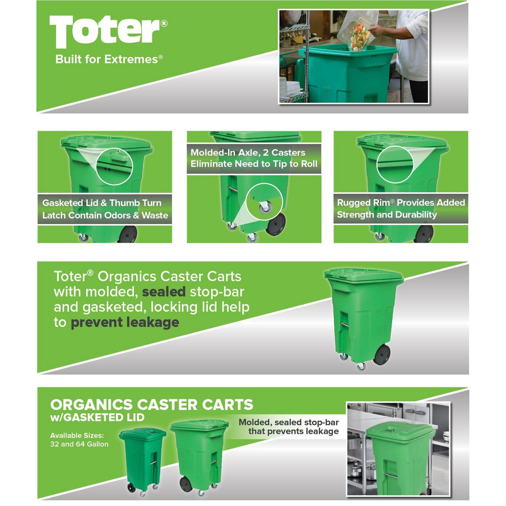 Toter 32 Gal. Lime Green Organics Trash Can with Wheels and Lid ACG32