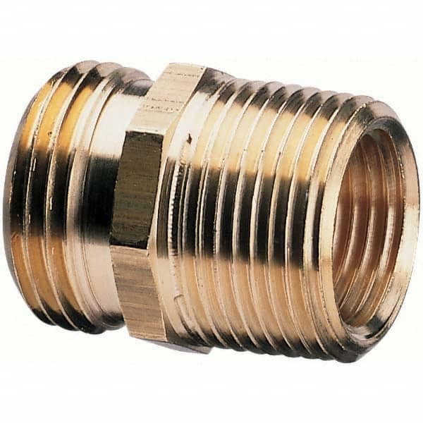Garden Hose Connector: Male Hose to Female Pipe & Male Hose to Male Pipe, 3/4" NH x 3/4" NPT x 1/2" NPT, Metal
