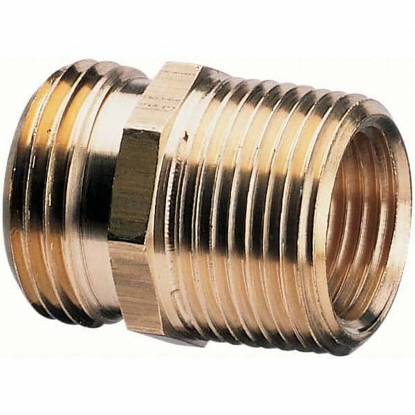 Garden Hose Connector: Male Hose to Female Pipe, 3/4" NH x 1/2" NPT x 3/4" NPT, Brass