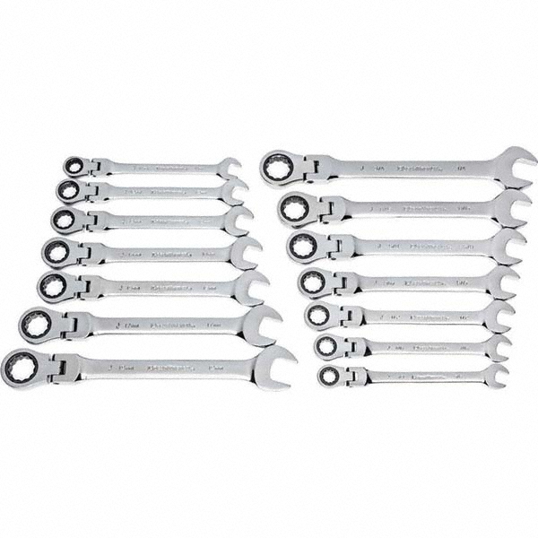 Combination Wrench Set: 14 Pc, 1/2 to 9/16" Wrench, Inch & Metric - Chrome Finish