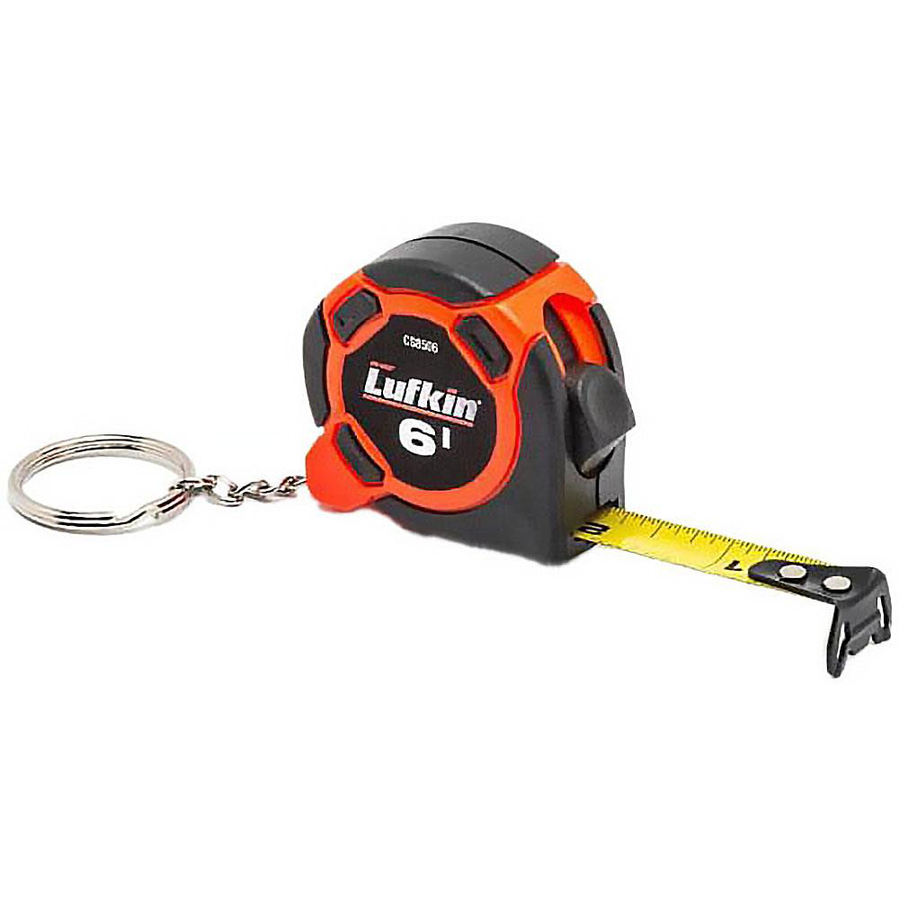 Lufkin 1/2" x 6' Mini Yellow Clad Keychain Tape Measure - Merchandiser - Integrated D-ring w/ keychain attachment for carrying or storing