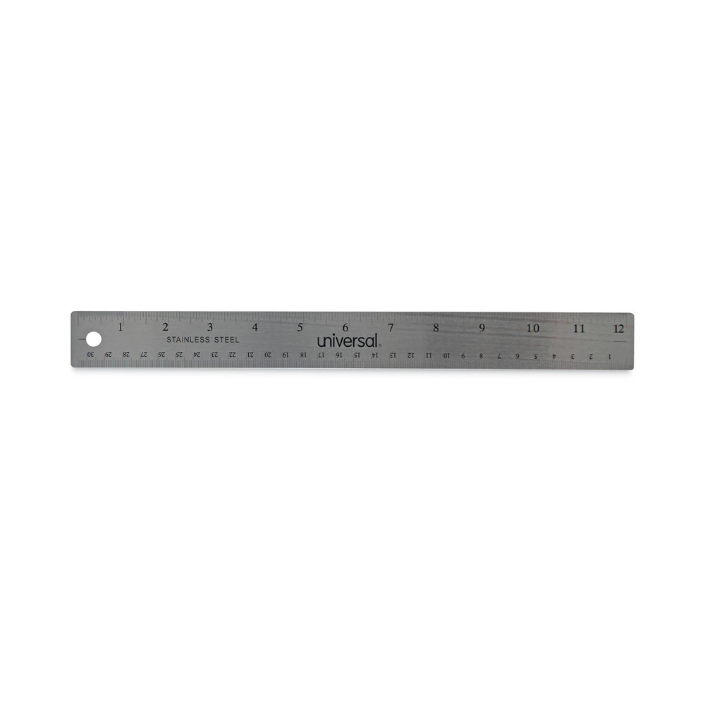 Steel Rule: 12" OAL, Inch Graduation - Silver, Stainless Steel Finish, 1/16" Graduation