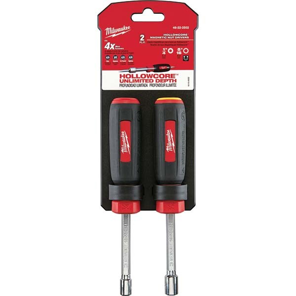 Nut Driver Set: 2 Pc, 1/4 to 5/16", Hollow Shaft, Cushion Grip Handle