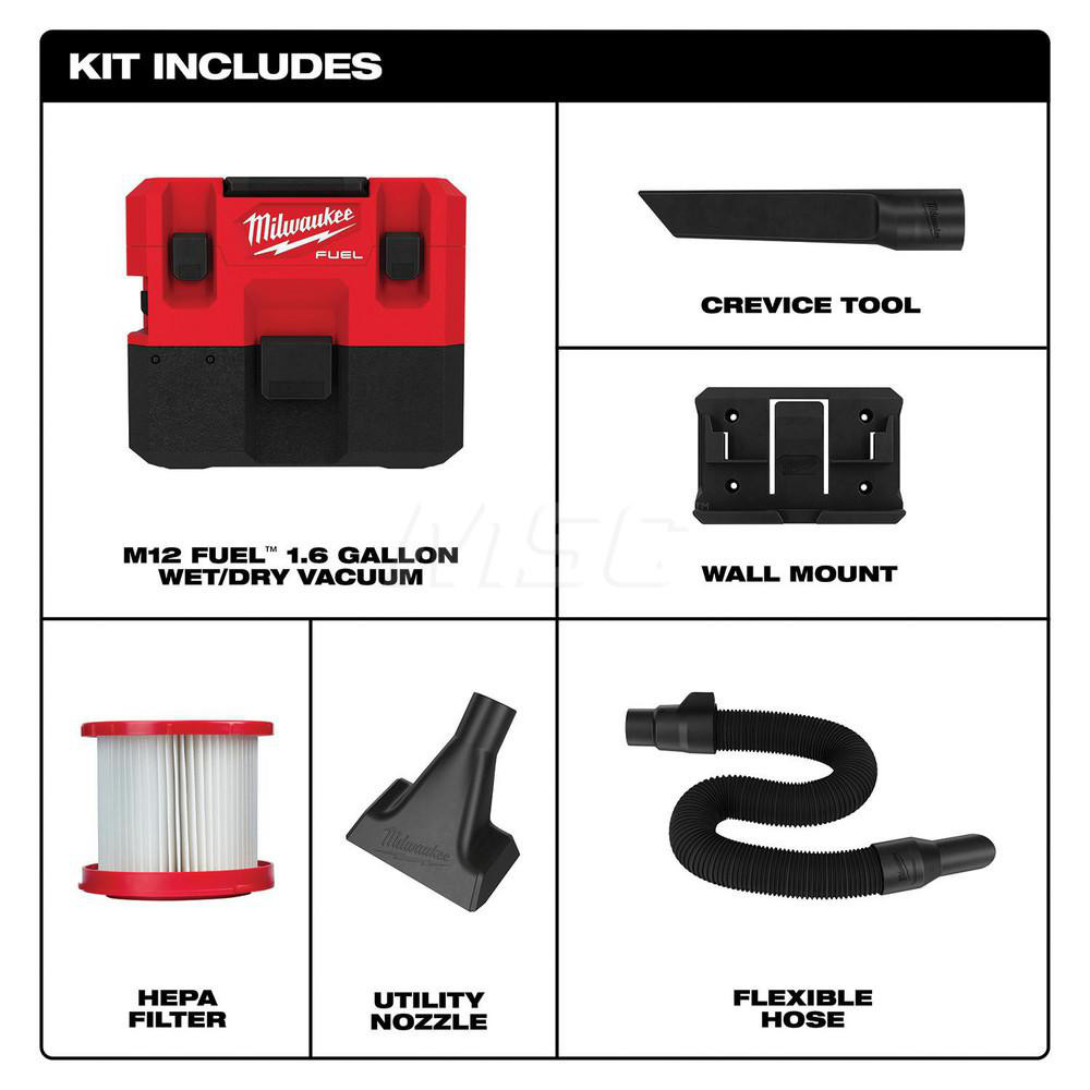Milwaukee Tool Wet/Dry Vacuum Battery, 1.6 gal MSC Direct