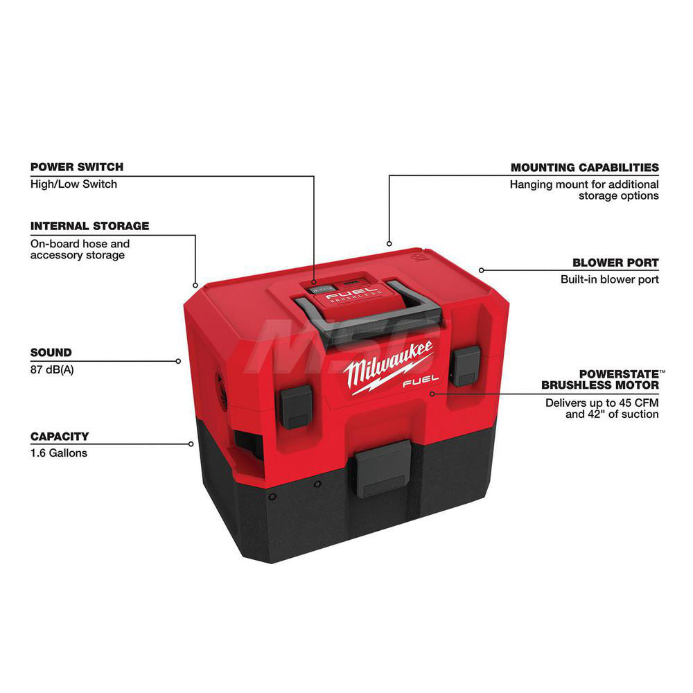 Milwaukee Tool Wet/Dry Vacuum Battery, 1.6 gal MSC Direct