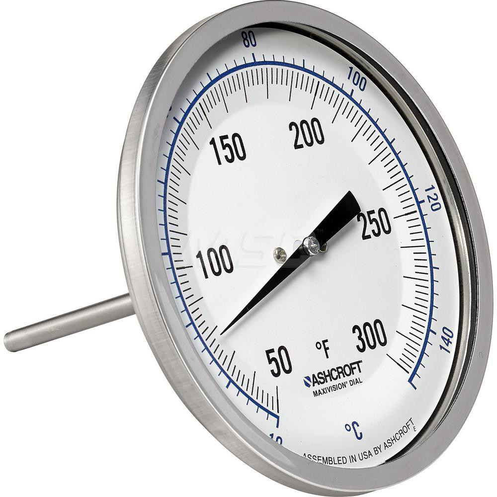 Ashcroft Bimetal Dial Thermometer 50 to 300 ° F, 5" Dial Dia, 6