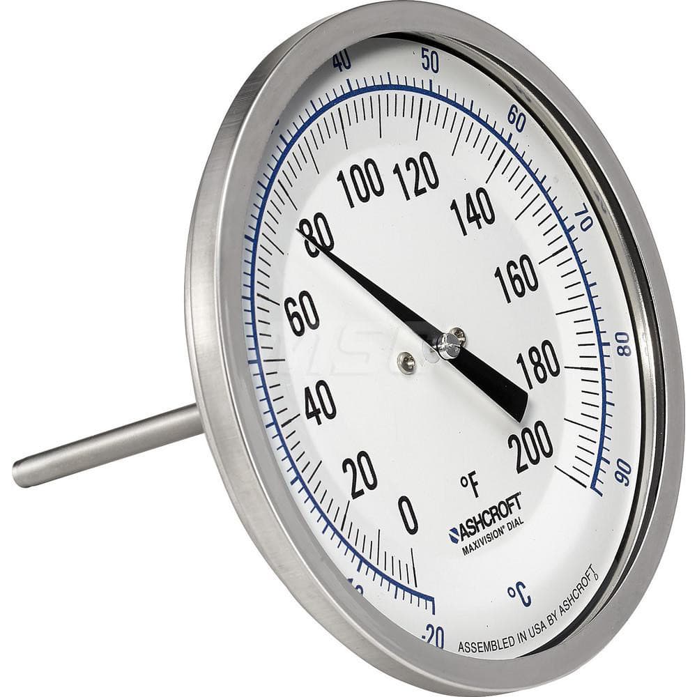 Ashcroft Bimetal Dial Thermometer: 0 to 200 ° MPN:759426070080
