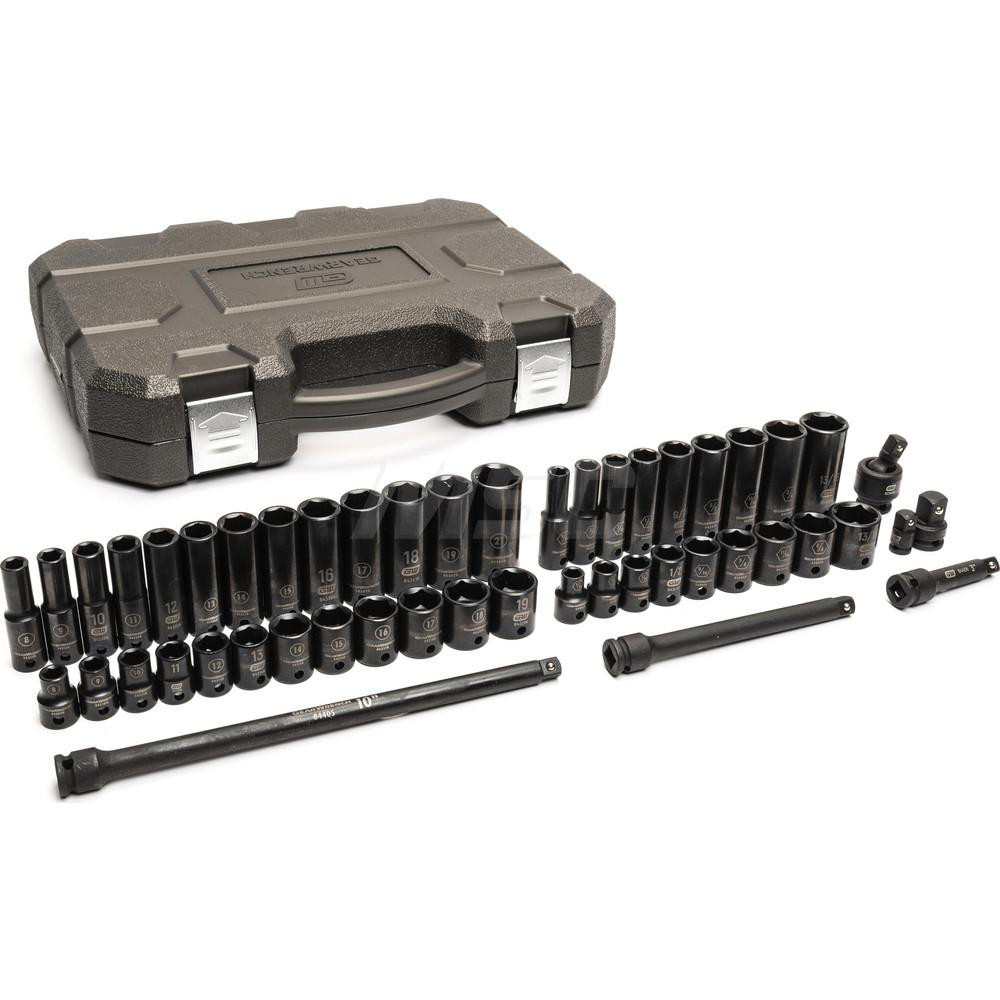 Socket Set: Deep Impact Standard, 49 Pc, 3/8" Drive - 6 Point, Black